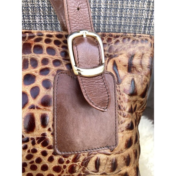 Due Fratelli 2 Strap Brown Leather Tote Shoulder Bag Crocodile Embossed mob wife - Picture 15 of 16